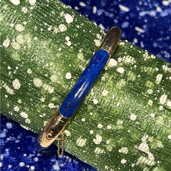 14K Gold Lapis Bangle Bracelet - Picture 5 of 16